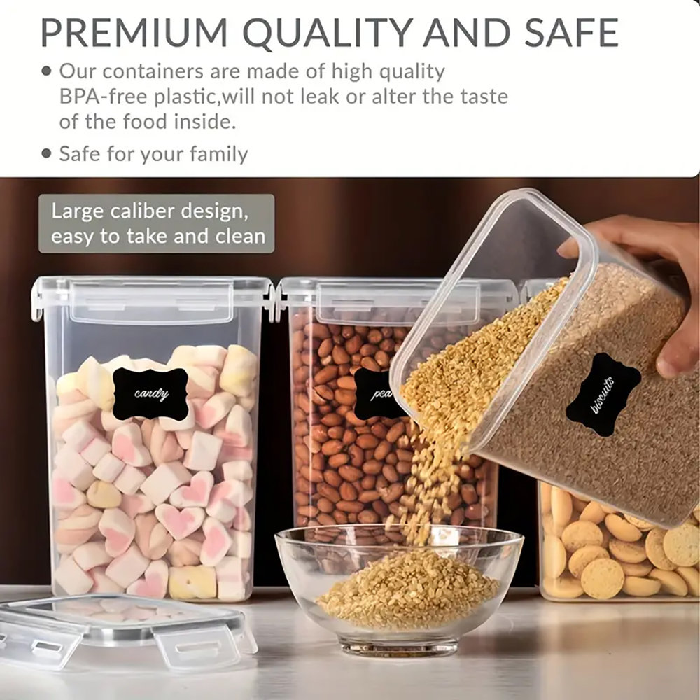 6 Pack Airtight Food Storage Containers Set, BPA-Free Plastic, 54Oz/1.5Qt/1.6L, Multipurpose Kitchen Pantry Organizers For Sugar, Flour, Pasta, Peanut, Dishwasher Safe, Includes Labels & Marker